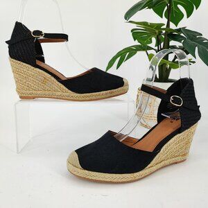 H&M Women's Jute Rope Black Cotton Blend Sandals Size 5.5